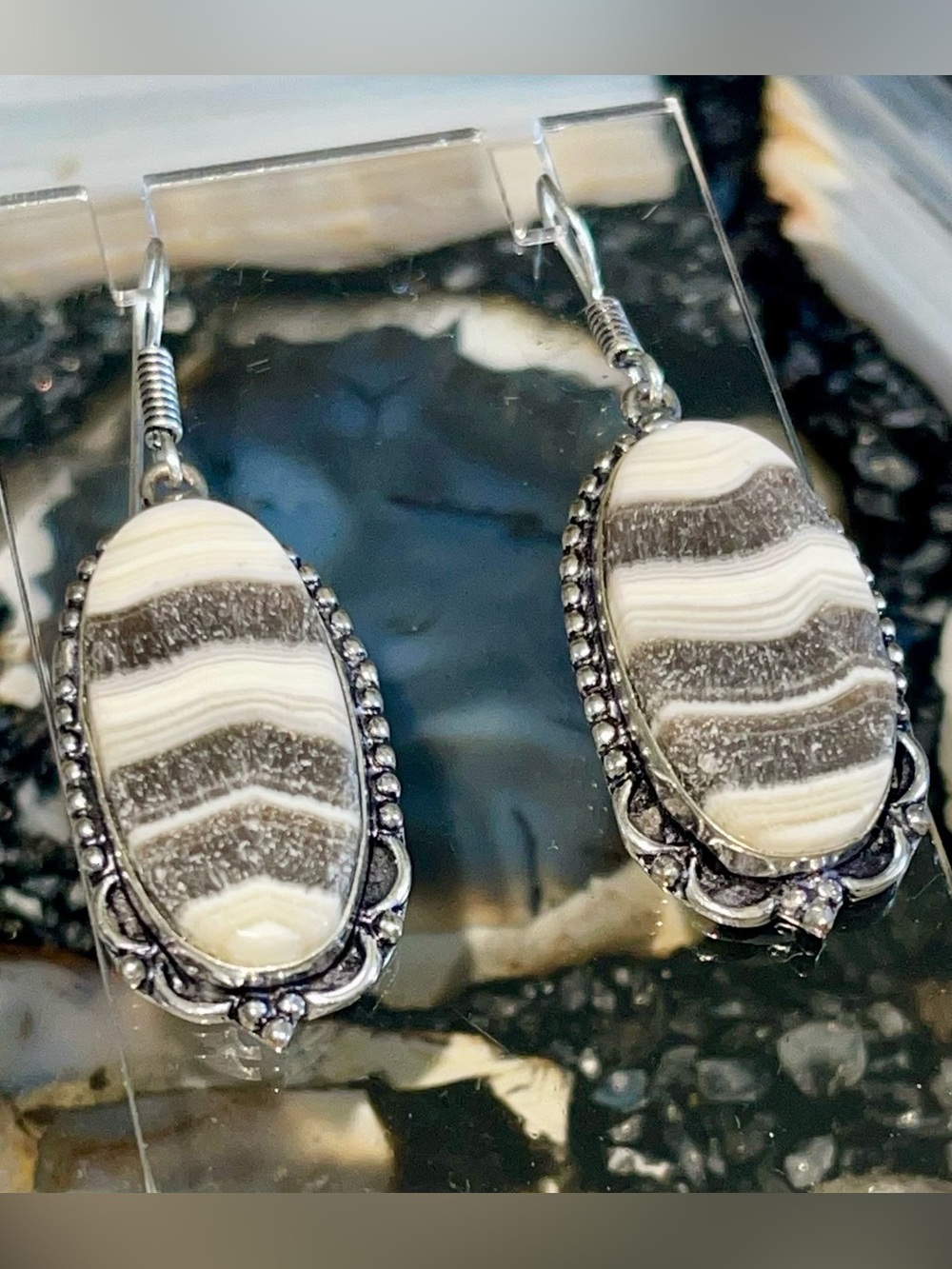 Raw Phantom Yellow Zebra Calcite Earrings 2”